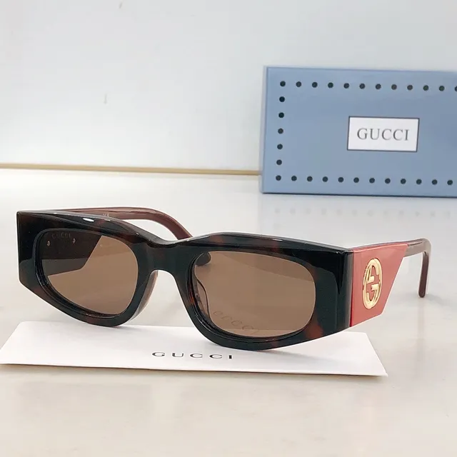 Gucci Angular Rectangular Glossy Black Sunglasses 5