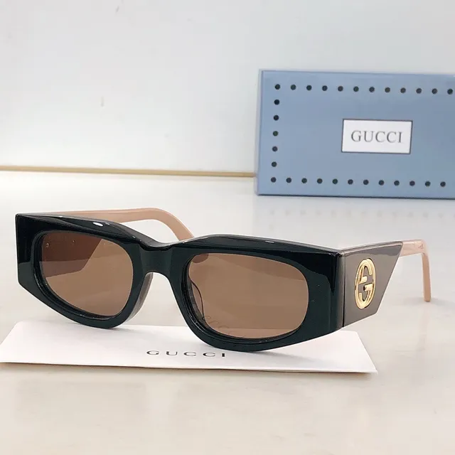 Gucci Angular Rectangular Glossy Black Sunglasses 6