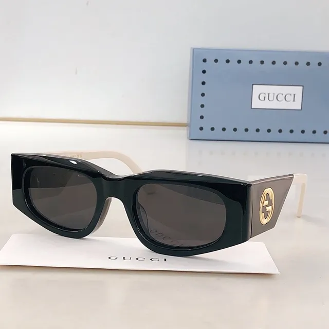 Gucci Angular Rectangular Glossy Black Sunglasses 7