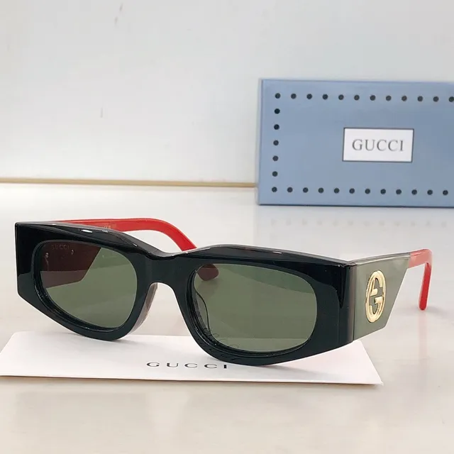 Gucci Angular Rectangular Glossy Black Sunglasses 8