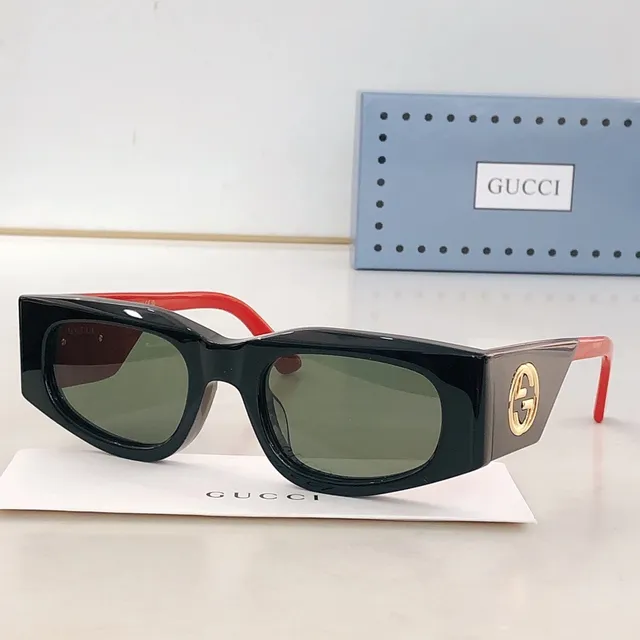Gucci Angular Rectangular Glossy Black Sunglasses 9