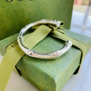 Gucci Bamboo Silver Green Segmented Polished Metal Bracelet
