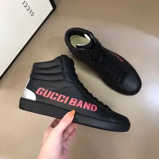 Gucci Band Black Pink High-Top Leather Upper Lifestyle Sneakers