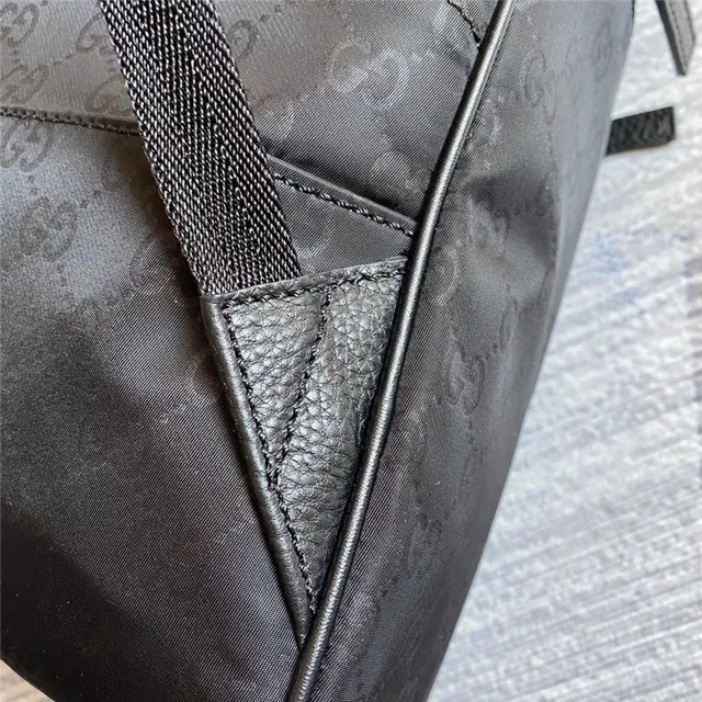 Gucci بيج أسود GG Monogram كانفاس حافة جلد حقيبة ظهر كاجوال 3