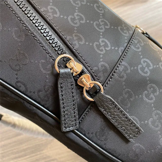 Gucci بيج أسود GG Monogram كانفاس حافة جلد حقيبة ظهر كاجوال 5
