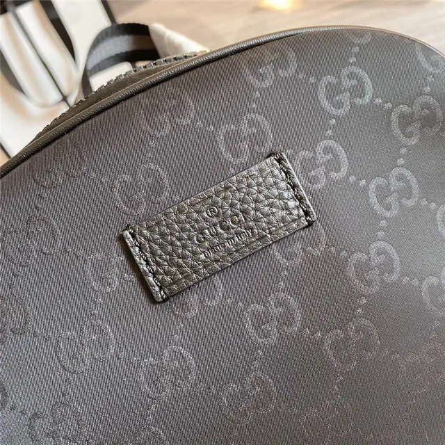 Gucci بيج أسود GG Monogram كانفاس حافة جلد حقيبة ظهر كاجوال 6