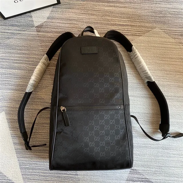 Gucci بيج أسود GG Monogram كانفاس حافة جلد حقيبة ظهر كاجوال 8