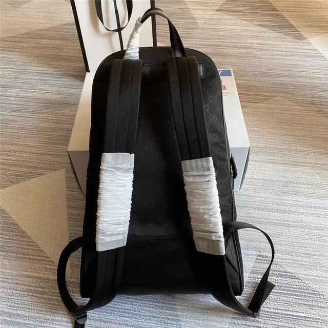 Gucci بيج أسود GG Monogram كانفاس حافة جلد حقيبة ظهر كاجوال 9