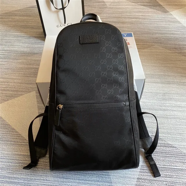 Gucci بيج أسود GG Monogram كانفاس حافة جلد حقيبة ظهر كاجوال 10
