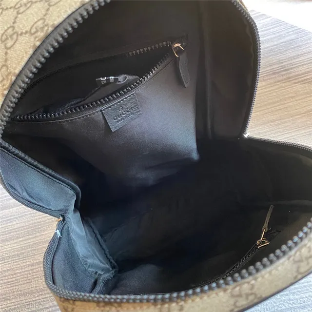 Gucci بيج أسود GG Monogram كانفاس حافة جلد حقيبة ظهر كاجوال 11