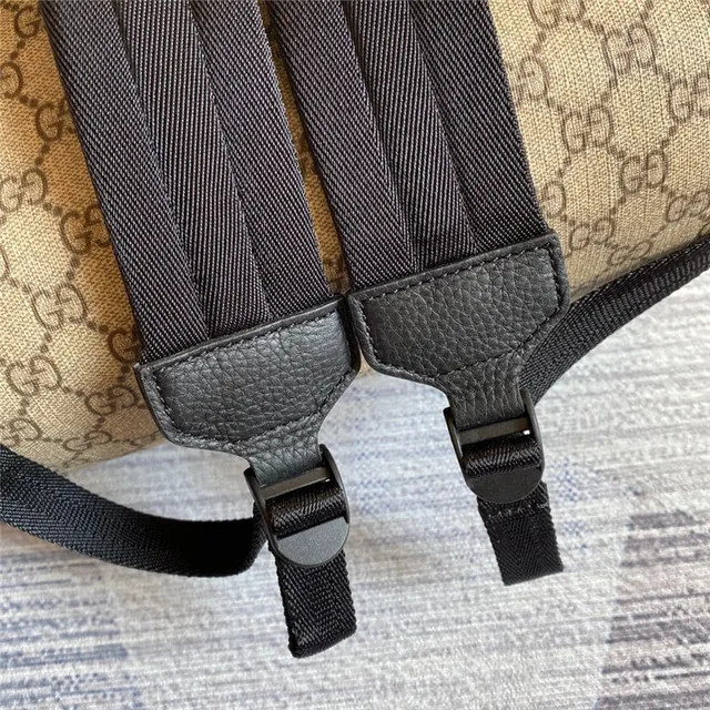 Gucci بيج أسود GG Monogram كانفاس حافة جلد حقيبة ظهر كاجوال 12