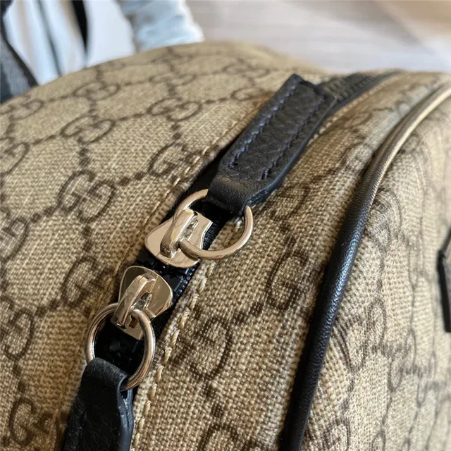Gucci بيج أسود GG Monogram كانفاس حافة جلد حقيبة ظهر كاجوال 13