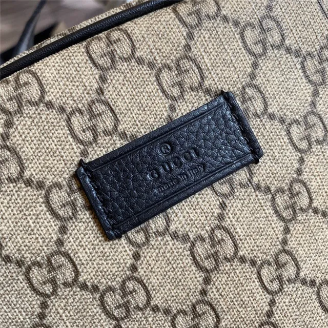Gucci بيج أسود GG Monogram كانفاس حافة جلد حقيبة ظهر كاجوال 14
