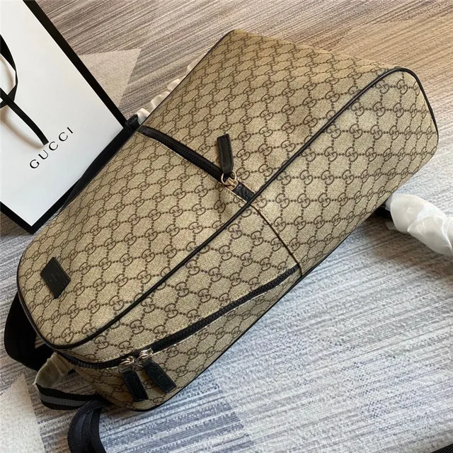 Gucci بيج أسود GG Monogram كانفاس حافة جلد حقيبة ظهر كاجوال 15