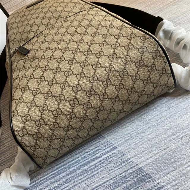 Gucci بيج أسود GG Monogram كانفاس حافة جلد حقيبة ظهر كاجوال 16
