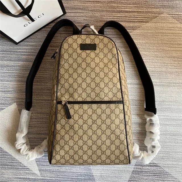 Gucci بيج أسود GG Monogram كانفاس حافة جلد حقيبة ظهر كاجوال 17