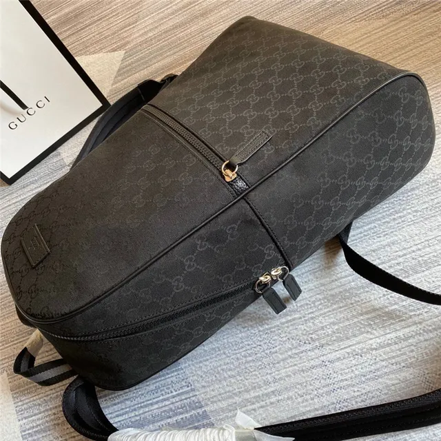 Gucci بيج أسود GG Monogram كانفاس حافة جلد حقيبة ظهر كاجوال 23