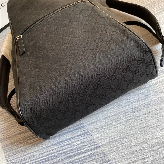 Gucci بيج أسود GG Monogram كانفاس حافة جلد حقيبة ظهر كاجوال 24
