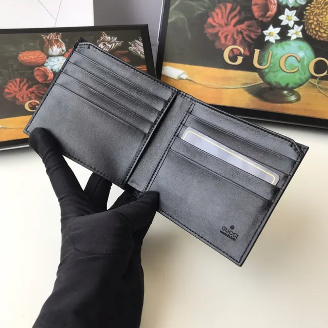 Gucci Beige Black GG Supreme Canvas Embroidered Wolf Head Short Wallet 4