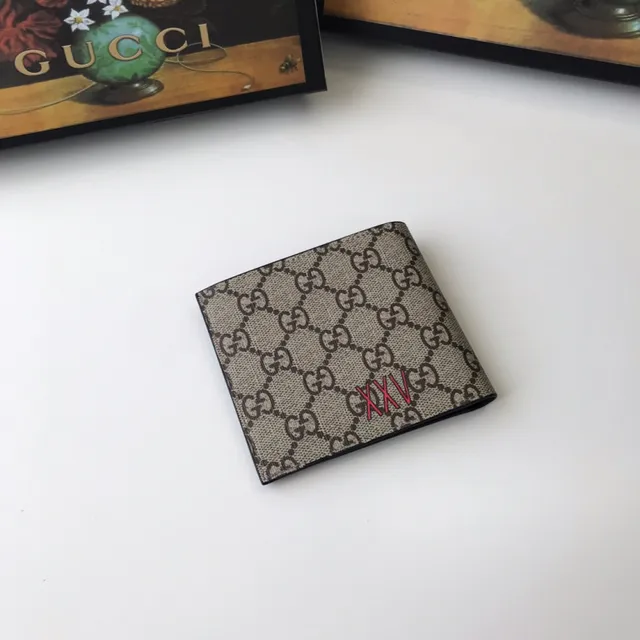 Gucci Beige Black GG Supreme Canvas Embroidered Wolf Head Short Wallet 6