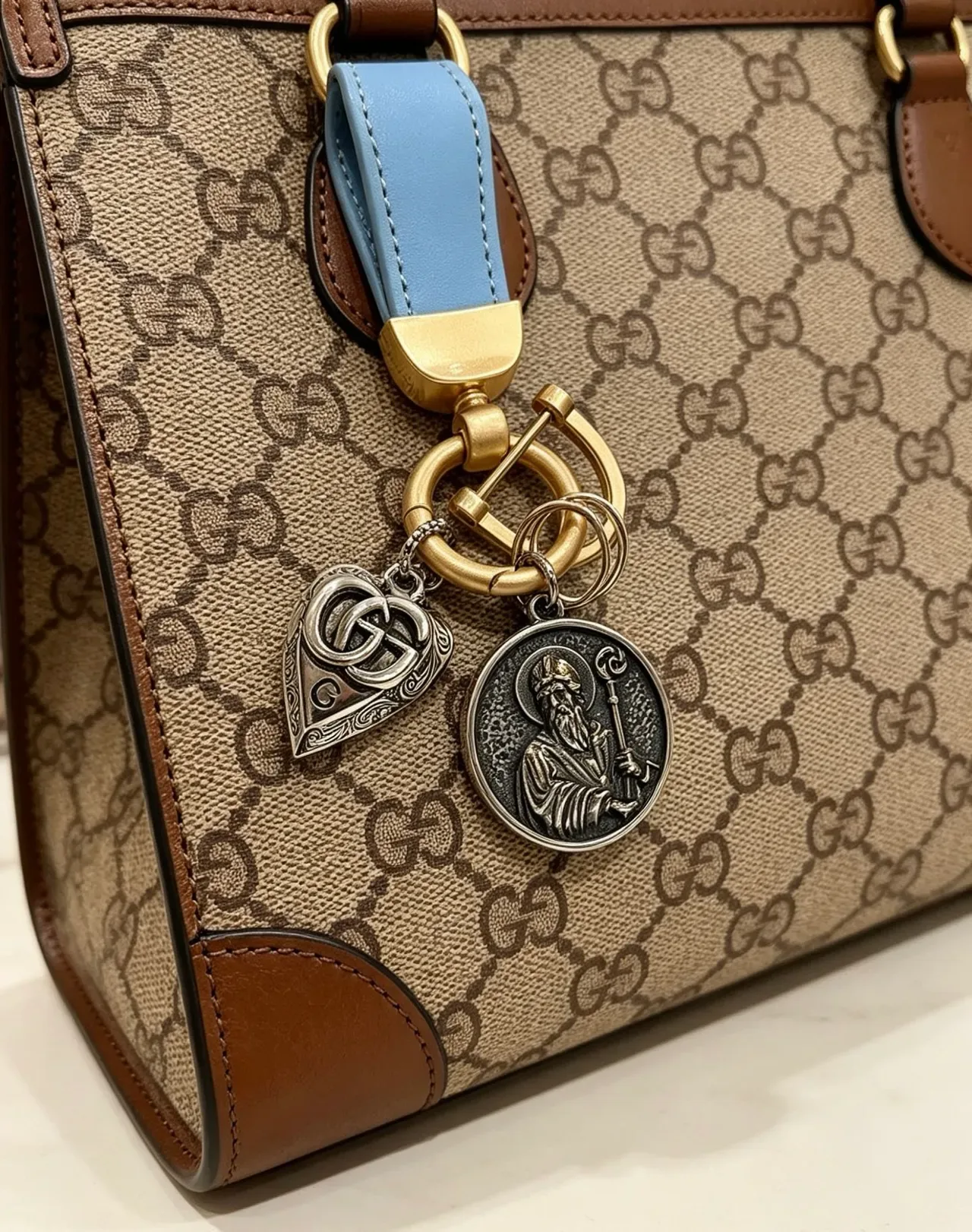 Gucci Beige Brown GG Monogram Canvas Leather Trim Boston Bag 7