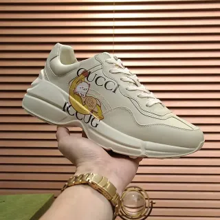 Gucci Beige Gold Chunky Sole Leather Upper Lifestyle Sneakers