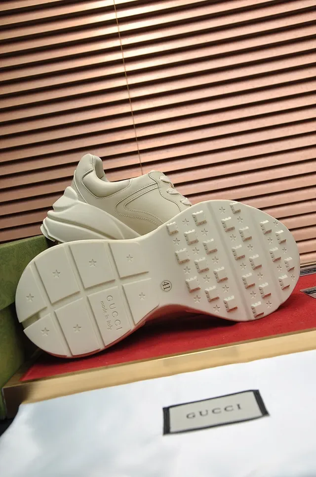 Gucci Beige Gold Chunky Sole Leather Upper Lifestyle Sneakers 2