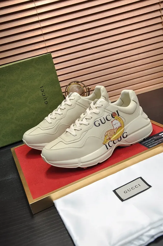 Gucci Beige Gold Chunky Sole Leather Upper Lifestyle Sneakers 4