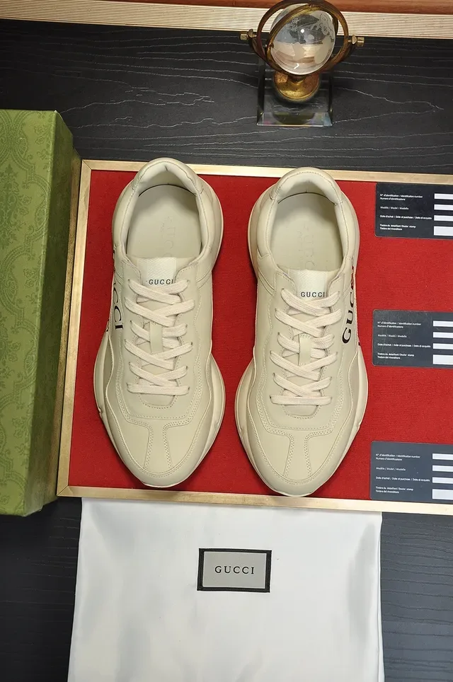 Gucci Beige Gold Chunky Sole Leather Upper Lifestyle Sneakers 5