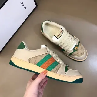 Gucci Beige Green GG Monogram Canvas Web Stripe Lifestyle Sneakers
