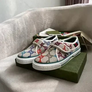 Gucci Beige Multicolor Woven Jacquard Upper Dual Velcro Strap Closure Lifestyle Sneakers