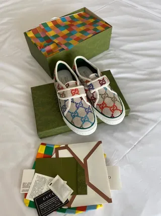 Gucci Beige Multicolor Woven Jacquard Upper Dual Velcro Strap Closure Lifestyle Sneakers 7