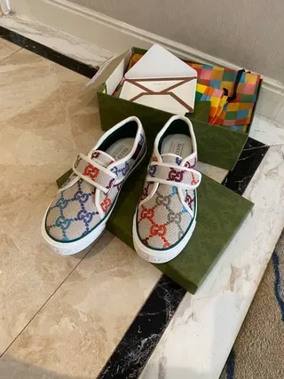 Gucci Beige Multicolor Woven Jacquard Upper Dual Velcro Strap Closure Lifestyle Sneakers 9