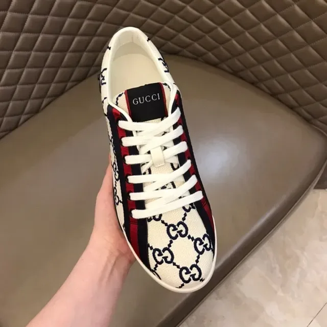 Gucci Beige Navy GG Monogram Canvas Web Stripe Side Panel Lifestyle Sneakers 3