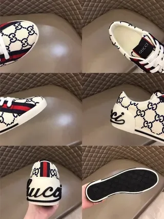 Gucci Beige Navy GG Monogram Canvas Web Stripe Side Panel Lifestyle Sneakers 4