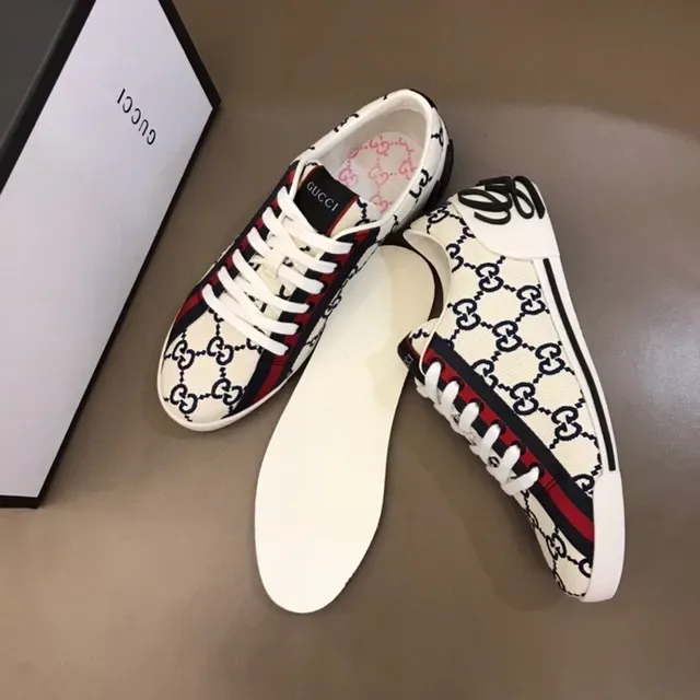 Gucci Beige Navy GG Monogram Canvas Web Stripe Side Panel Lifestyle Sneakers 5