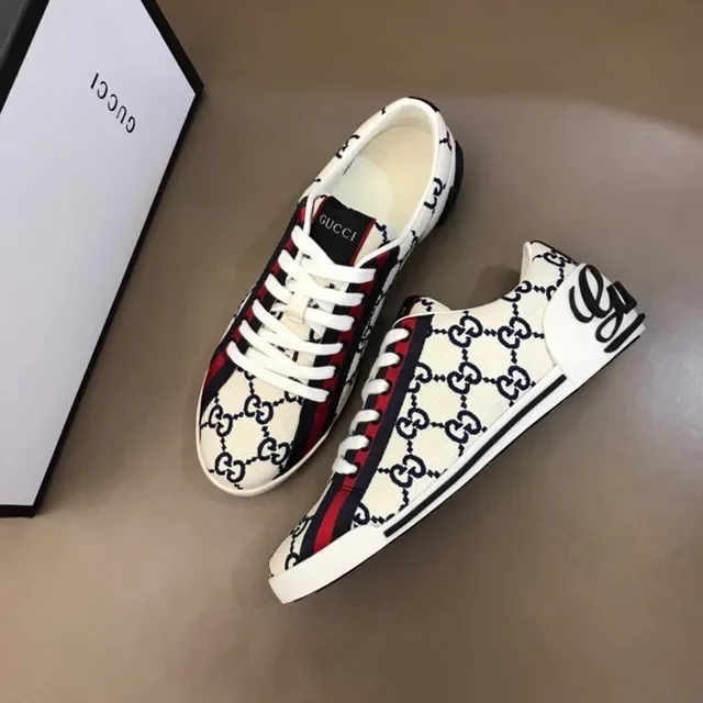 Gucci Beige Navy GG Monogram Canvas Web Stripe Side Panel Lifestyle Sneakers 6