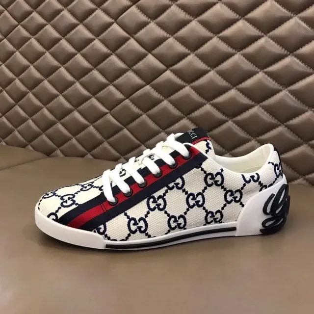 Gucci Beige Navy GG Monogram Canvas Web Stripe Side Panel Lifestyle Sneakers 8