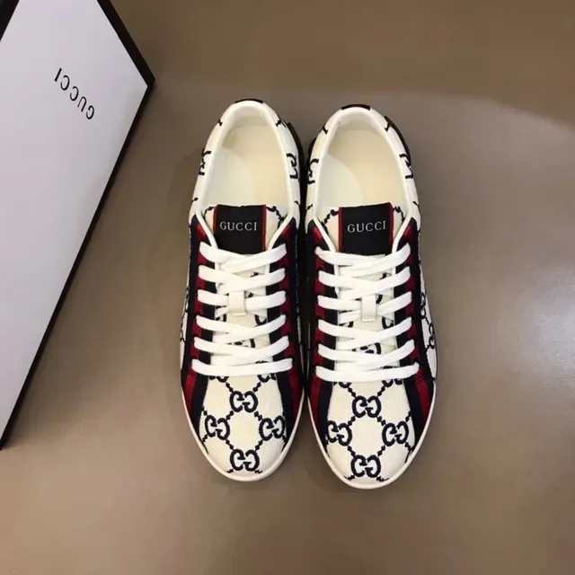 Gucci Beige Navy GG Monogram Canvas Web Stripe Side Panel Lifestyle Sneakers 9