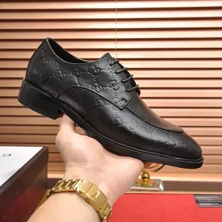 Gucci Black Embossed GG Monogram Cap-Toe Oxford Shoes