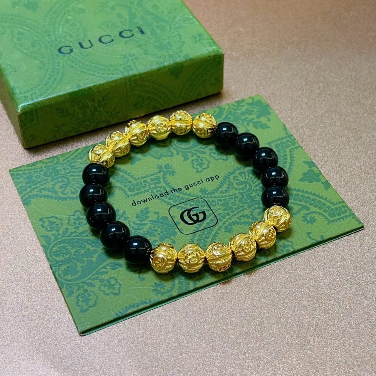 Gucci Black Gold Beaded Alternating Bracelet 3