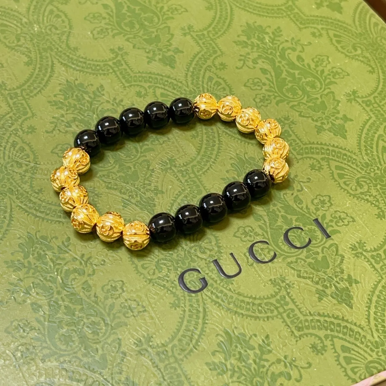 Gucci Black Gold Beaded Alternating Bracelet 6