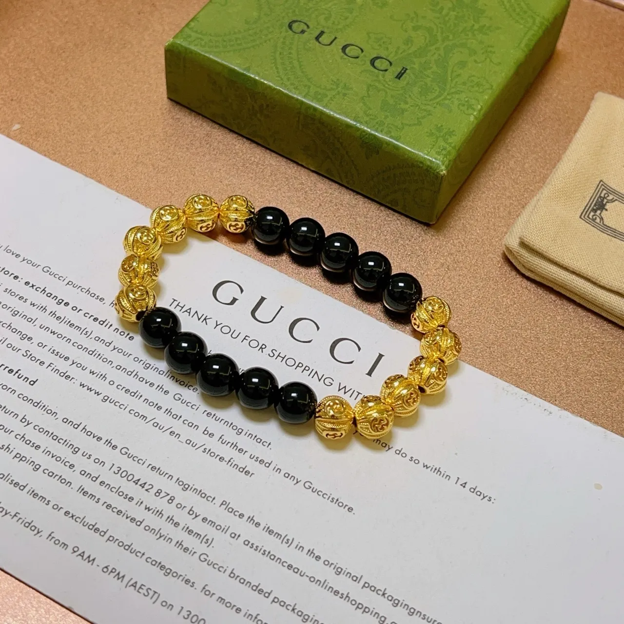 Gucci Black Gold Beaded Alternating Bracelet 9
