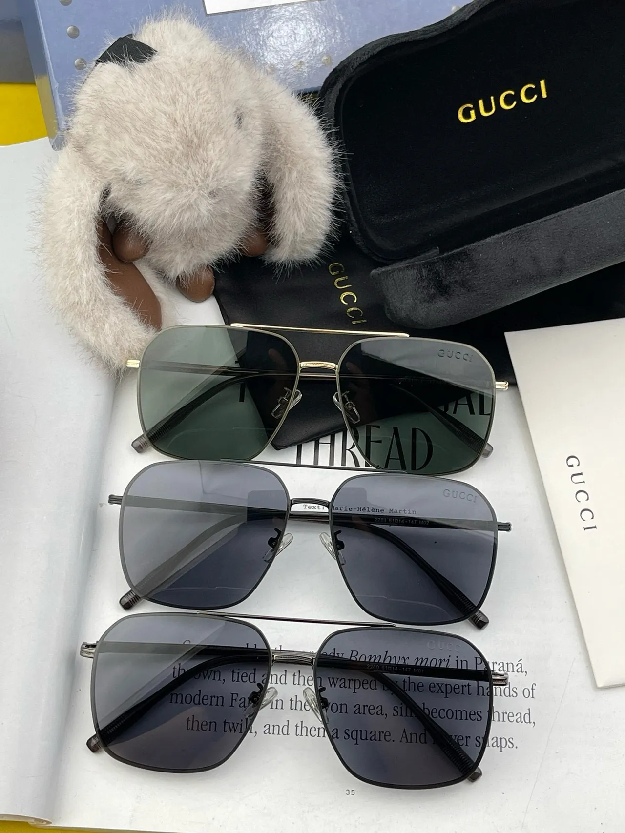 Gucci Black Gray Rectangular Aviator Silhouette Thin Metal Frame Sunglasses 4