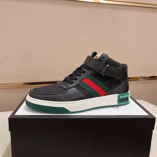 Gucci أحذية رياضية lifestyle سوداء وخضراء عالية القمة جلد وكانفاس