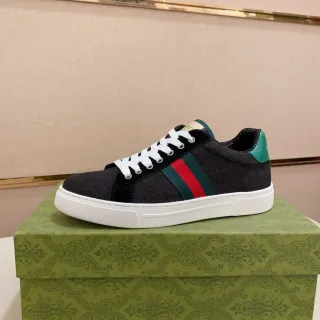 Gucci Black Green Low-Top Denim-Textured Upper Lifestyle Sneakers