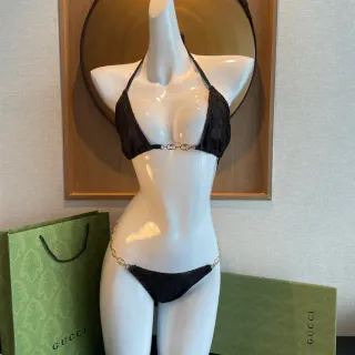 Gucci Black Lace Chain-Bikini Swimwear