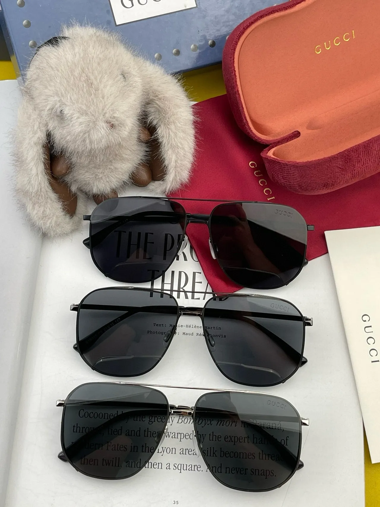 Gucci Black Matte Metal Frame Rectangular Aviator Silhouette Sunglasses 4