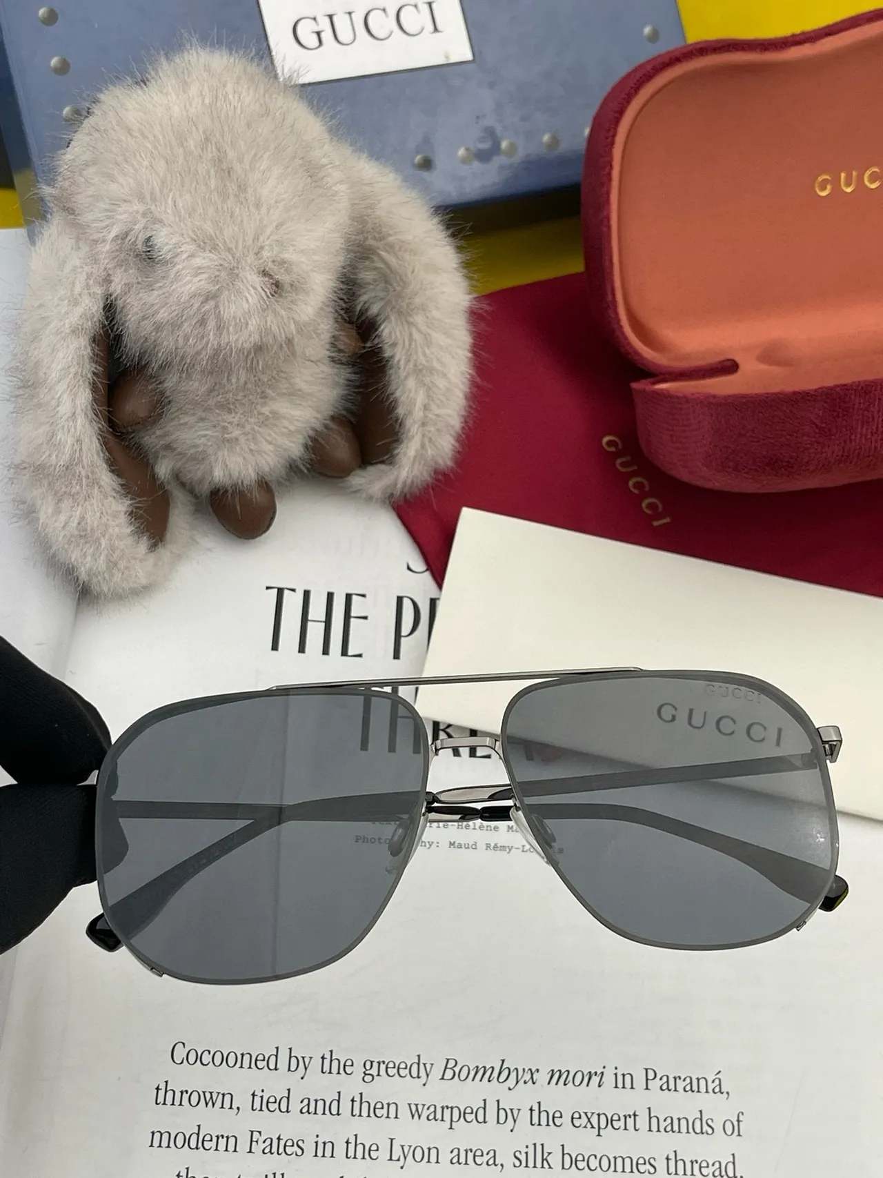 Gucci Black Matte Metal Frame Rectangular Aviator Silhouette Sunglasses 7