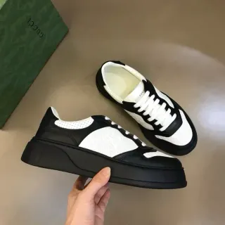 Gucci Black White Chunky Platform Sole Perforated Side Panels Lifestyle Sneakers